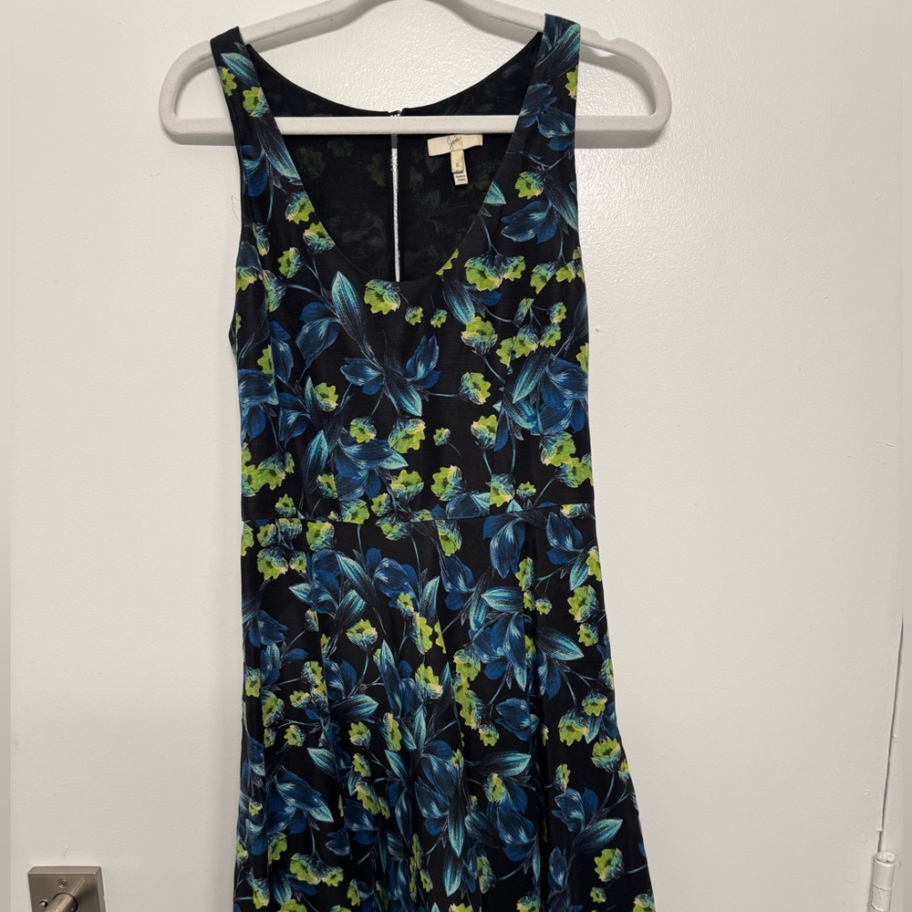 Joie Black Dress with Blue and Green Floral Pattern